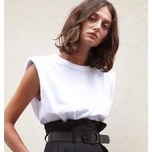 The Frankie Shop Eva Padded Shoulder Muscle T-Shirt S - White